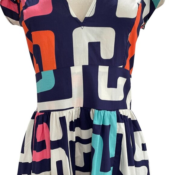 Diyanu Ruffle Sleeve Maxi Dress Geometric Print Bold Summer Statement Cotton - Picture 6 of 14